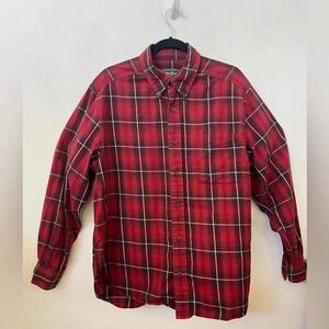 Eddie Bauer 100% Cotton Red Plaid Flannel Outdoors Layering Casual Classic Camp